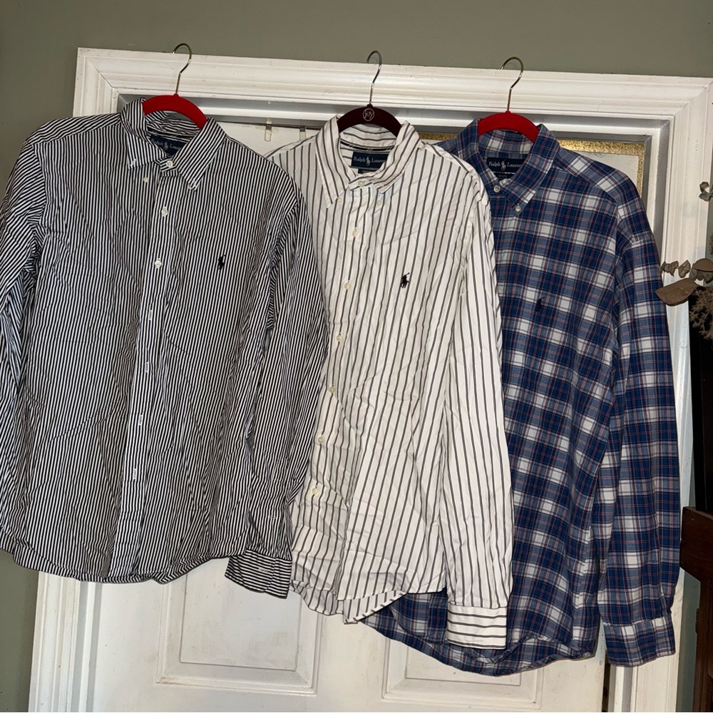 Lot of 5 Ralph Lauren and Tommy Hilfiger set of 5 Button Down Shirts